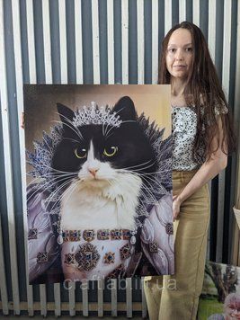 Портрет кота в образі, портрет кота в костюмі, картина з котом, кіт намальований як король 60х80 2033974549 фото